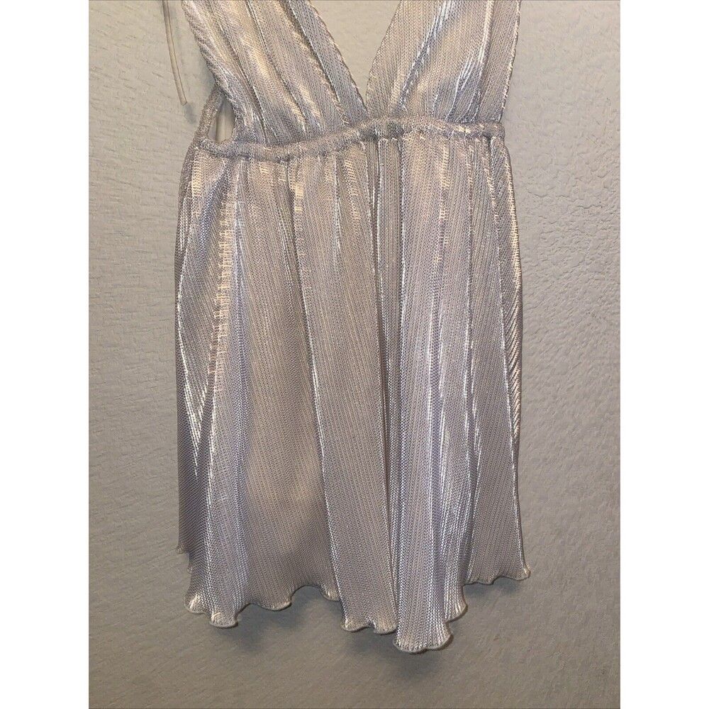 Lucy mini dress Shoulder Tie Gold Metallic Sexy HOCO pleated L fairy prom club - Picture 7 of 12